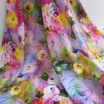 1 meter X 1,4 metra Digital Print Viskoza Tkanine, Obleka Material Rose Cvetlični Poplin