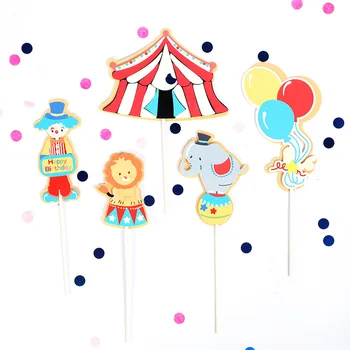 1 Nastavite Cirkus Klovn Akrobacij Temo Srečen Rojstni Dan Torta Dekoracijo Srčkan Živali Torto Pokrivalo Otroka, Rojstni Dan, Risanka Stranka Dobave