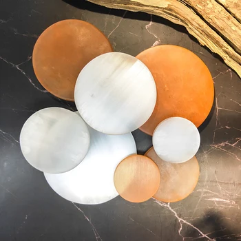 15 cm Naravnih Selenit Krog Belo Oranžni Kristali Nihalo Ornament Gemstone Ploščo Carving Zdravilno Energijo, Ravnotežje Meditacija