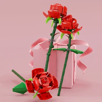 2 Rose gradniki Dekle Darilo Romantično Valentinovo Cvet Rastlin Model Doma Dekoracijo DIY otroška Igrača gradniki