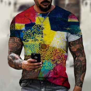 2021 novih moških Evropski in Ameriški modni ulica trend priložnostne T-shirt poletje kratka sleeved vrhu 3D-tiskana obleka