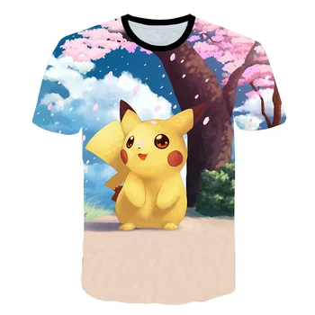2022 Pokemon Fantje Dekleta 3d T-shirt Pikachu otroška Animacija Harajuku Moda Kratek Rokav Priložnostne Vrh 4- 5 6 7 8 9-14 Leta