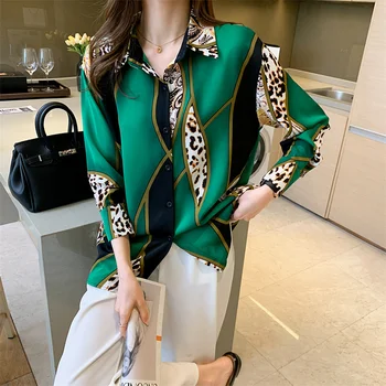 2022 Pomlad Jesen Leopard Tiskanja Long Sleeve Majica Ženska Urad Ženske Bluzo Ženska Oblačila Vrh Blusa De Mujer