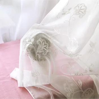 3D vezenje perilo tkanine, čisto bel Til prosojna Zavesa zavesa Zavesa Til zavese Osnove Palico Žep 3x2.6 WP144 *20