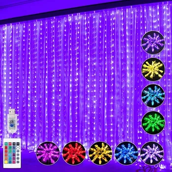 3X3M 300 LED RGB Zavese Vila Lučka Z Oddaljenim 16 Barv RGB Božič Okno Niz Luči Garland svate Počitnice Dekor