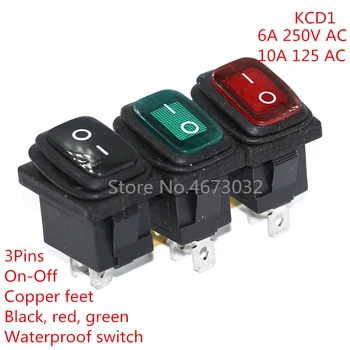 5pcs kcd1-101 3 zatiči mini na off pečat nepremočljiva rocker switch v rdeči svetlobi 6a250v Ladjo tipa stikalo 2 pin