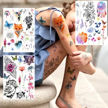 Akvarel Cvet Sivke Začasne Tetovaže Za Ženske, Dekleta Ponaredek Body Art Tattoo Nalepke Realne DIY Rose Peony Tatoos Prilepite