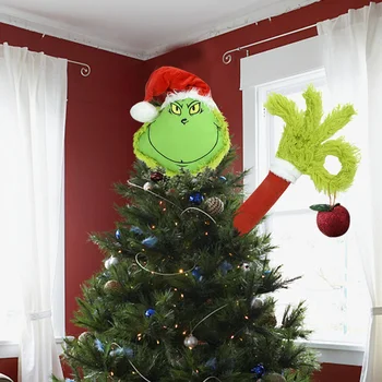 Božič Kosmate Zelene Grinch Glavo, Roko Plišastih Igrač Božično Drevo Pokrivalo Okras Za Otroke Božič Novo Leto Darilo Doma Noel Natalne Dekor