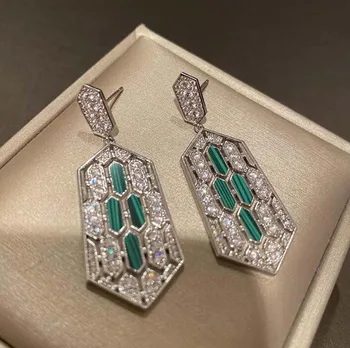 Diamond-obliko preverite malahit krasen žensk kaplja vode vintage uhane zelena nosorogovo geometrijo banket večerja elegantno eardrop