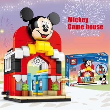 Disney Igrače 4 v 1 Mickey in Minne Trgovina Street View gradniki Japaness Mesta Pogled Opeke DIY Igrače Za Otroke, Darila za Rojstni dan