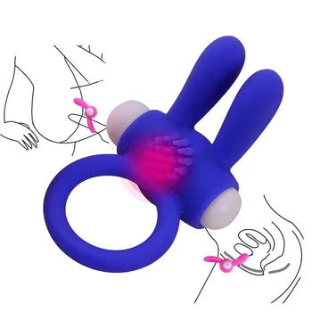 Elastični Zajec Penis Vibrator Obroč Zamudo Ejacualtion Spolnih Igrač za Moške Silikonski Petelin z vibriranjem Obroč Klitoris Spodbujanje Petelin Obroči