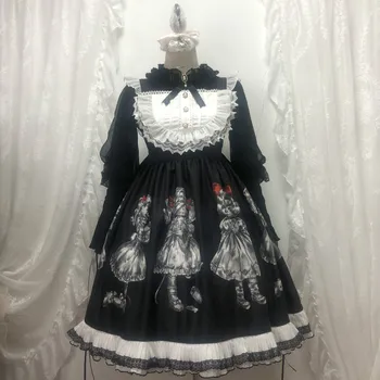 Japonski Letnik Gothic Black Steampunk Viktorijanski Lolita Obleko Ženske Mehko Sestra Trak Obleke Cosplay Dekleta Halloween Kostumi