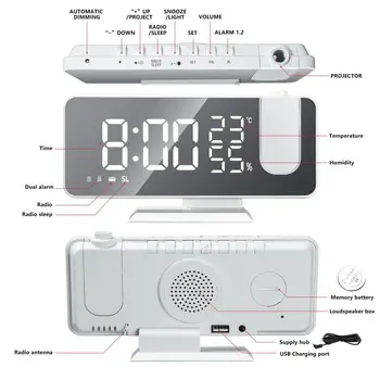 LED Digitalna Budilka Watch Tabela Elektronski Namizne Ure USB Wake Up FM Radio Čas Projektor Dremež Funkcija 2 Alarm 1pcs