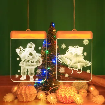 LED Sesalni Lahka 3D Vrata in Okna Santa Claus Elk Zvonovi novoletne Lučke LED Niz Luči Snežinka 2022 Srečno Novo Leto