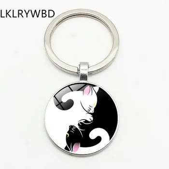 LKLRYWBD / Yin Yang Tai Chi Mačka Moda Ključnih Verige Ključ Obroč, Nakit, Obesek Konveksno Steklo Keychain