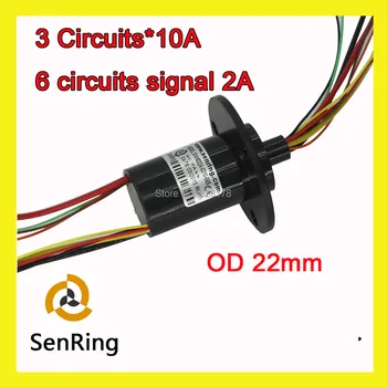 Mini Kapsula Slip ring s prirobnico vrtijo OD 22 mm 3 vezja 10A in 2A signala trenutno 6 žice