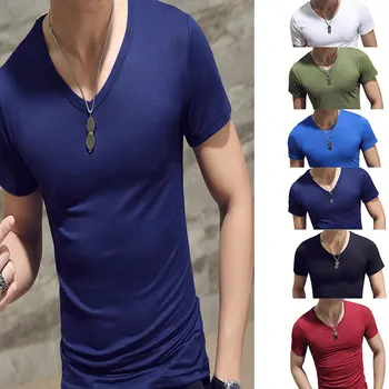 Moški Majica Fashion Fitnes Proti Vratu T-Shirt Kratek Rokav Poletje Priložnostne Telovadnici Barva Vrhovi Plus Velikost Slim Poliester T-Majice