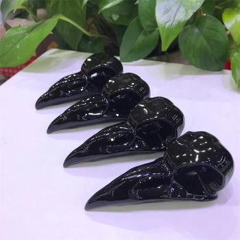 Naravno Ročno izrezljane Črni Obsidian Krokar Lobanje Mineralnih Kristalov Ptica Glavo Kip Živalskega Soba Dekoracijo 1pcs