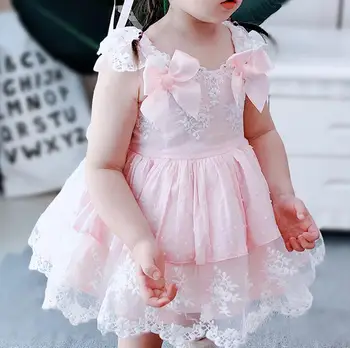 Otrok Boutique Oblačila Malo Deklet, španski Roza Čipke Obleke Baby Dekle Španija Lotia Frocks XW0013