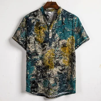 Poletje Moda Moških Hawaiian T Shirt Tiskanje Gumbi, Bombaž Perilo Kratek Rokav Plaži Tee Vrhovi Ulične Elegantna Počitnice Camisa
