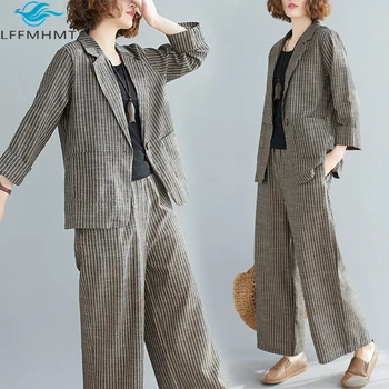 Pomlad Padec Moda Za Ženske Klasičnih Prugasta Obleke Urad Dama Korejskem Slogu Slim Fit Business Casual Eleganco Bombaž Perilo Twinset