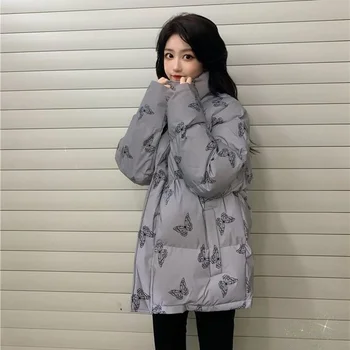 Pozimi Napihovalka Jakna Ženske Reflektivni Design Svoboden Debele Metulja Print Korejski Moda 2021 Zimskih Oblačil Žensk Mehurček Plašč