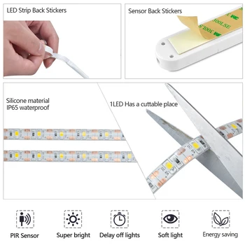 Senzor gibanja, LED Trakovi LED Pod Kabinet svetlobe led Lučka Vrata USB svetlobe Noč svetlobe Flexiable lučka AAA Baterije za Sobi