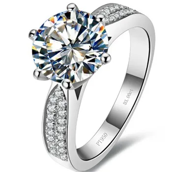 Trdna Platinum PT950 Obroč 3CT Moissanite Diamant Udejstvovanje Obroči Resnično Belo Zlato Priljubljena Lady Obroči Certified D Barvo