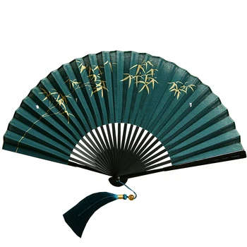 Zložljivi Fan 22*39 cm Temno Zelena Bambusa Ljubitelj Japonskih Ventilatore Prenosni Starodavni Kitajski Slog Abanicos Par Boda Darilo Poletje