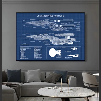 Zvezda Flote vesoljsko Ladjo USS Enterprise NCC -1701-D Načrt Platno Slikarstvo Plakat in Grafične Stenskih slikah, Doma Decoratio
