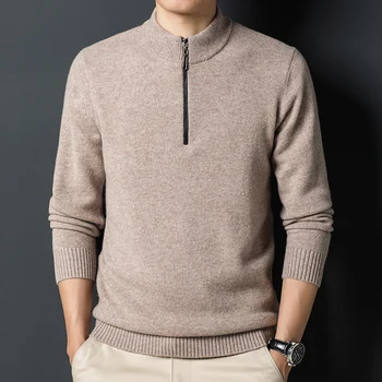 Čiste barve kašmir pulover, v jeseni in pozimi moške polovici višine zadrgo pulover zgosti toplo high-end ovratnik pulover.