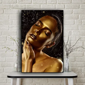 Črno Zlato Žensko Goloto Afriške Umetnosti Oljna slika na Platnu Cuadros Plakatov in Fotografij Skandinavskih Stenske Slike za dnevno Sobo
