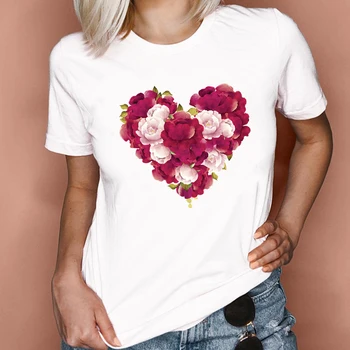 Ženske Lep 2021 Modni Stil Sončnično Sladko Ljubezen Valentinovo Lady Oblačila Vrhovi Tees Tiskanja Sladko Tshirt T-Shirt