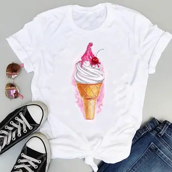 Ženske Sladoled Priložnostne Lepe Plaže 90. letih Risanka Kratek Rokav Sladko Poletje Moda Tisk Lepe Obleke Vrhovi Tees Tshirt T-Shirt